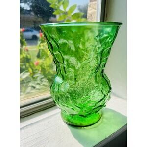 Vintage E.O Brody Co. Emerald Green Full Bouquet Art Glass Vase - 1970’s